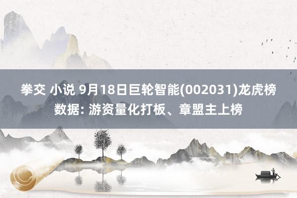 拳交 小说 9月18日巨轮智能(002031)龙虎榜数据: 游资量化打板、章盟主上榜