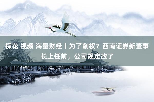 探花 视频 海量财经丨为了削权？西南证券新董事长上任前，公司规定改了