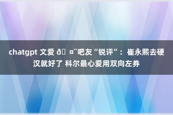 chatgpt 文爱 🤨吧友“锐评”：崔永熙去硬汉就好了 科尔最心爱用双向左券